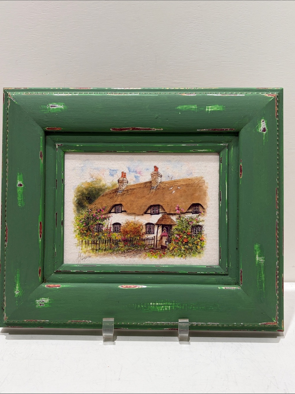 Charming Cottage Artwork in Distressed Green Frame